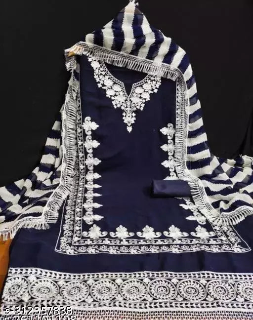 Women's Super Hit Design Blue Georgette Salwar Suits & Dress Materials