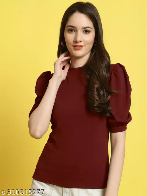 Casual Regular Sleeves Solid Women Maroon Top (Women Top | Women Tops | Top)