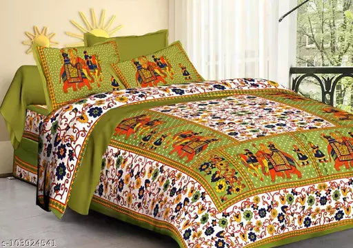 Double Pure Cotton Bedsheet With 2 Pillow Covers