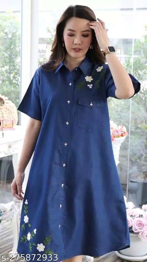 Half sleeve Denim Dress with side pockets