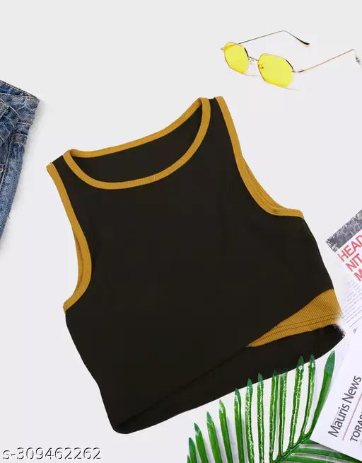 Women's Solid Cotton Rib Knit Crop Tank Top