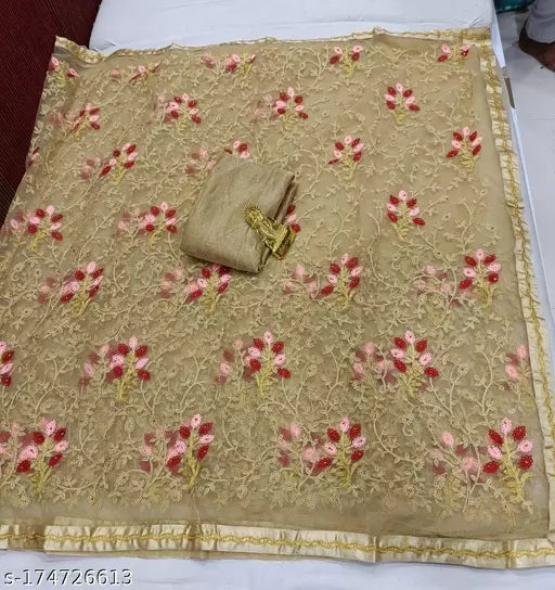 BEAUTIFUL COLORFUL EMBROIDERY WORK FANCY HEAVY SAREE