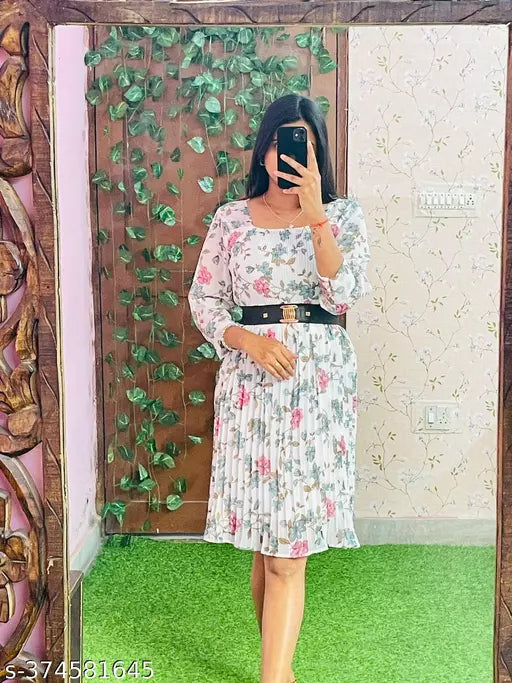 Simran Collections Womens & Girls A-Line Dress  Casual Wear  & Short Sleeve Dress Fabric Cotton In Color Blue