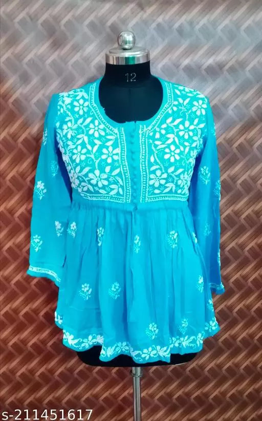 Fancy Chikankari Handwork Rayon Short Frock.