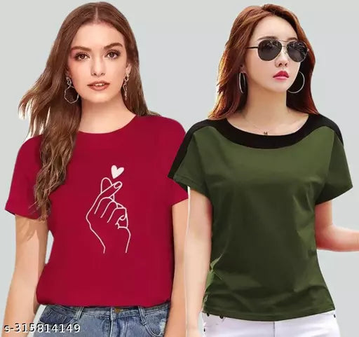 Women Color Block Printed Half Sleeve Designer Party wear Top for women and Girls (combo of 2)