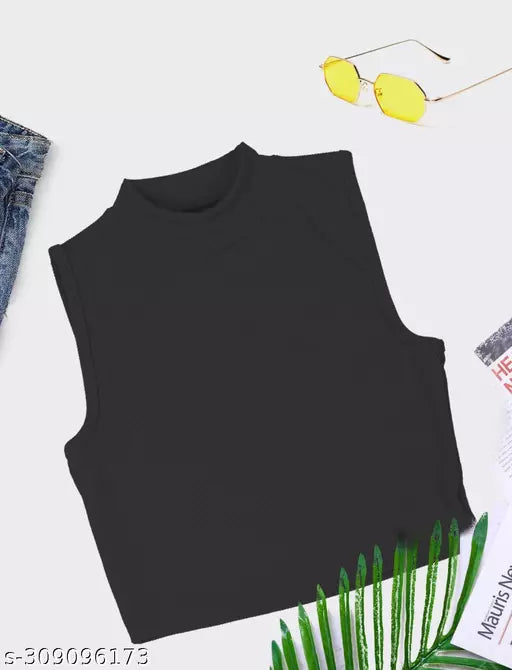 Women's Solid Cotton Rib Knit Crop Tank Top
