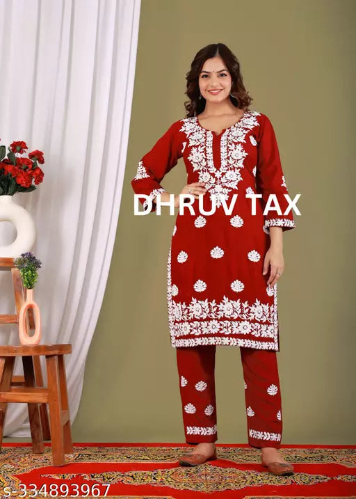 BEST FULL CHIKANKARI WORK KURTI WITH PLAZZO